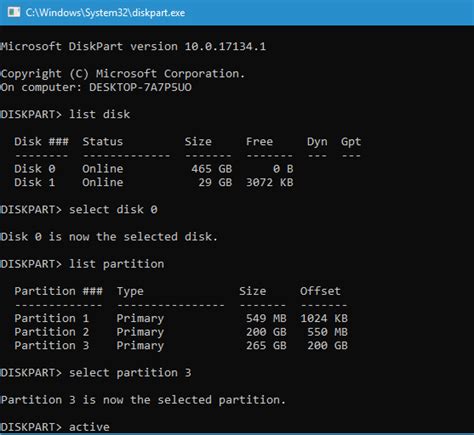 Set active partition windows 10 command prompt